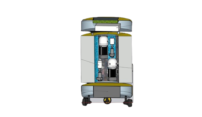 Internal view of ORCAS showing filtration units, pumps, and onboard electronics in action.